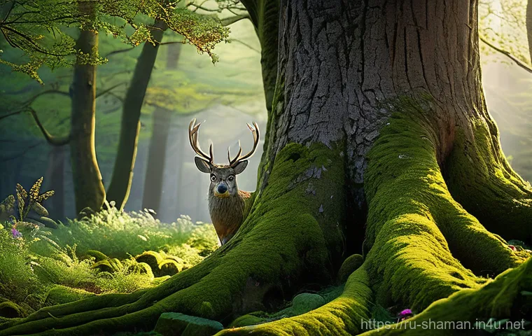 무속과 자연 보호 활동 - **Prompt:** A serene and powerful image depicting an ancient wise elder (dressed in modest, flowing,...