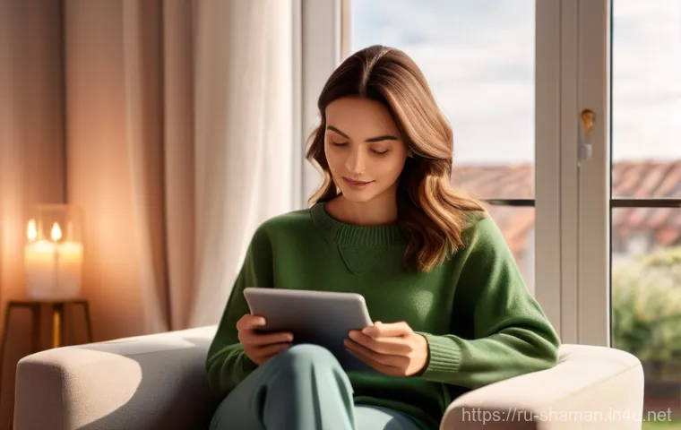 무속 관련 디지털 서비스 - **Digital Divination in a Cozy Setting**
A realistic, high-definition photograph of a person (ag...