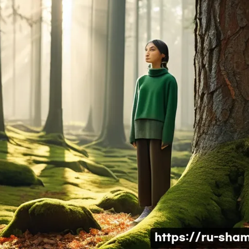 무속과 자연 신앙 - **Prompt 1: "Siberian Forest Immersion"**
"A serene young woman, dressed in modest, warm, earthy...