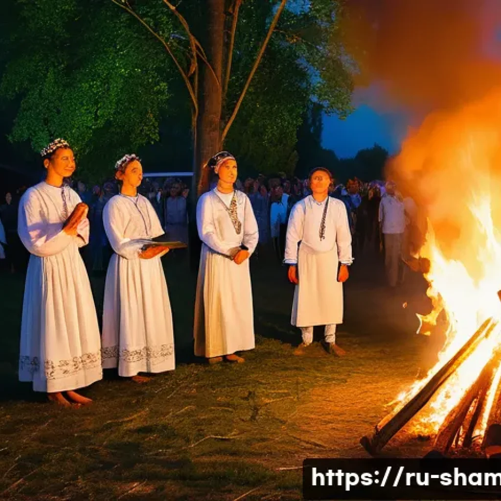 무속과 전통 문화의 융합 - A vibrant scene at a modern urban festival celebrating ancient Slavic traditions, featuring young pe...