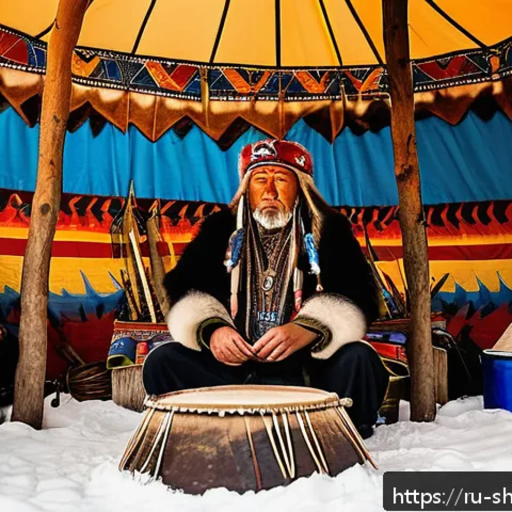 무속 의식과 지역별 차이 - A Siberian shaman performing a trance ritual inside a traditional chum tent during winter, surrounde...
